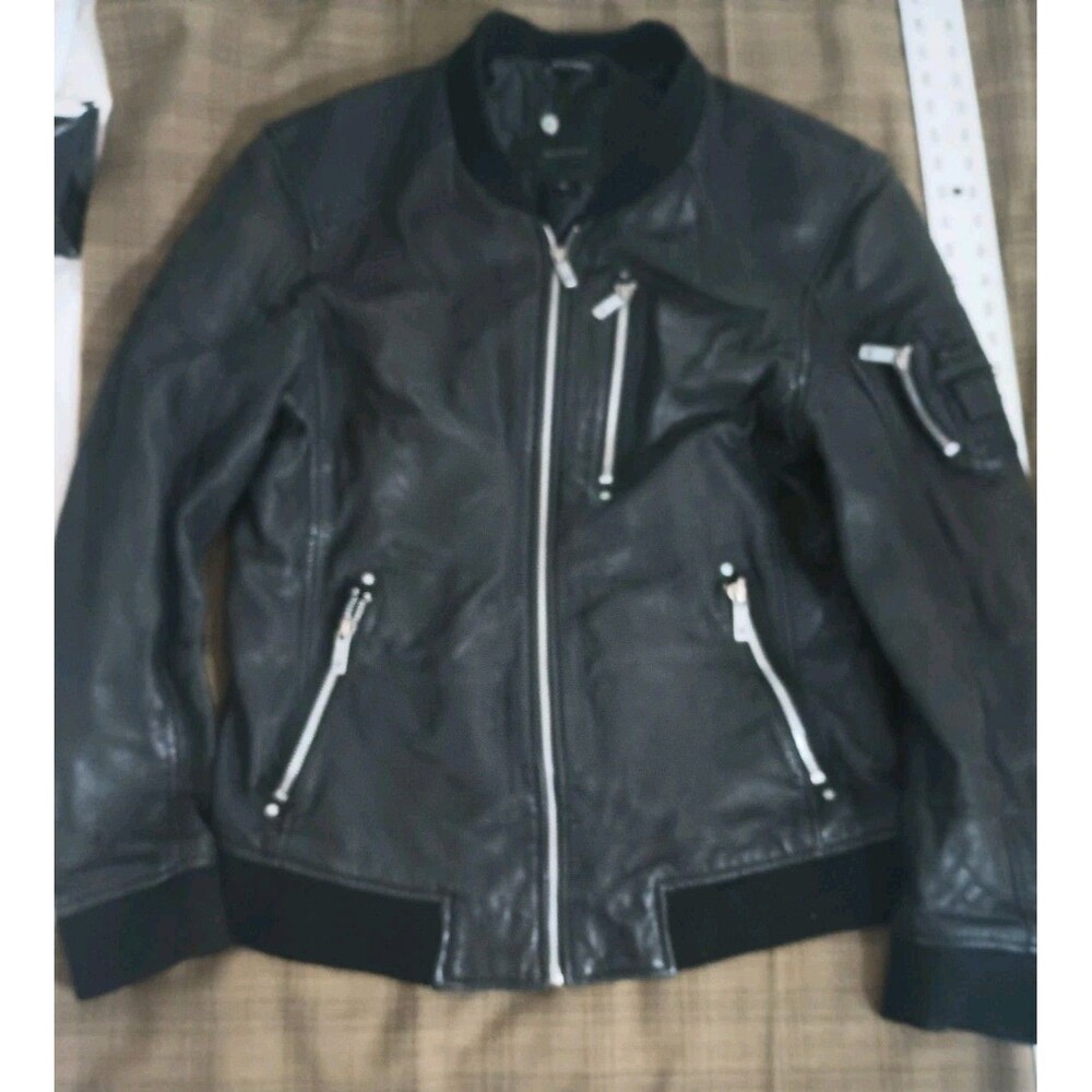 Mauritius Men’s XL Black Sheep Leather Bomber Jacket Moto Racer YKK Zip